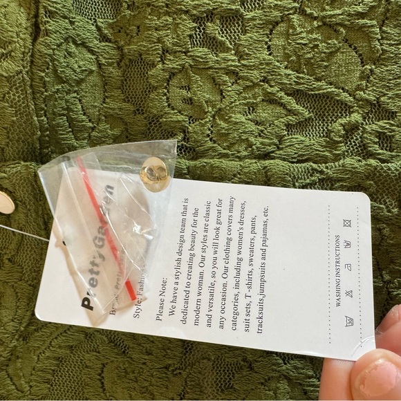 Chic Olive Lace Button-Up Blouse green with ruffle sleeve cuff - Picture 8 of 11